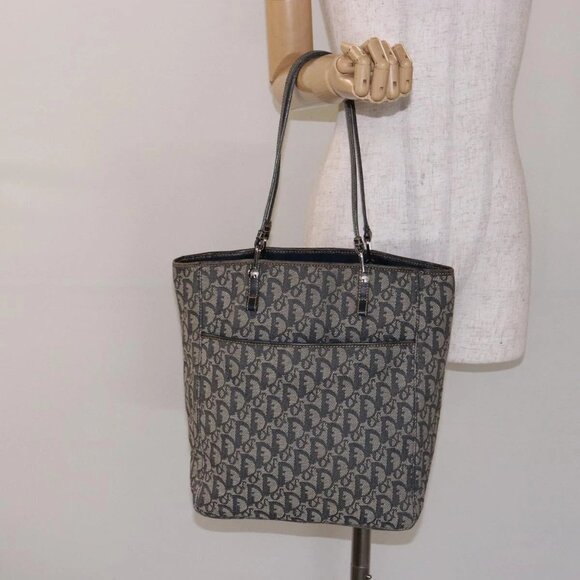 Christian Dior Trotter Canvas Tote Bag Navy Silver Auth 140546 - Picture 1 of 16